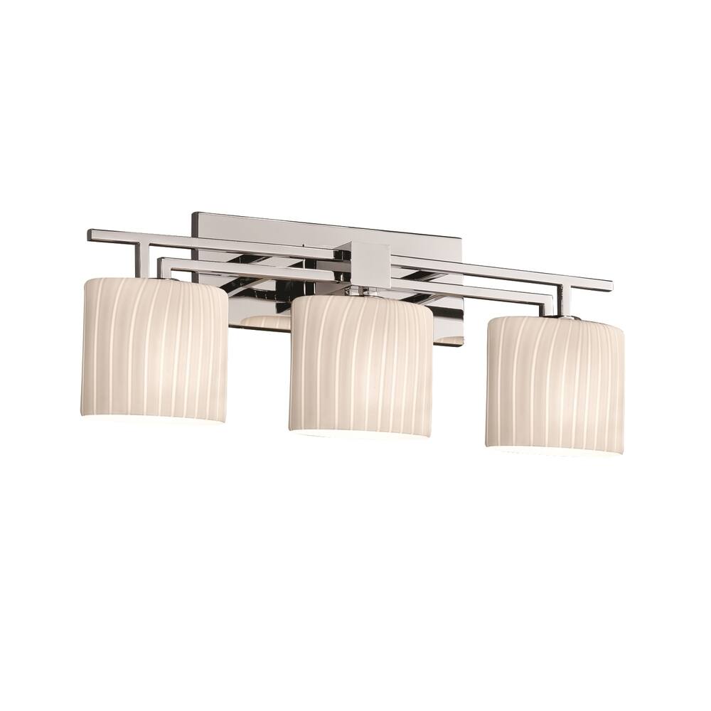 Justice Design Fusion Aero 3-light Polished Chrome Bath Bar, Ribbon Oval Shade