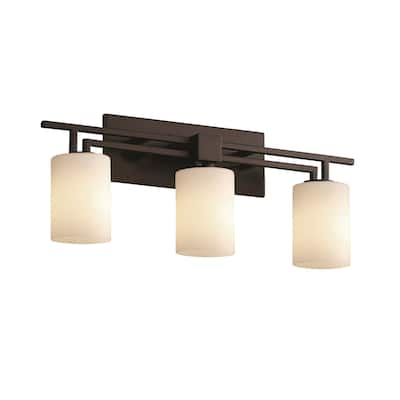 Justice Design Fusion Aero 3-light Dark Bronze Bath Bar, Opal Cylinder - Flat Rim Shade