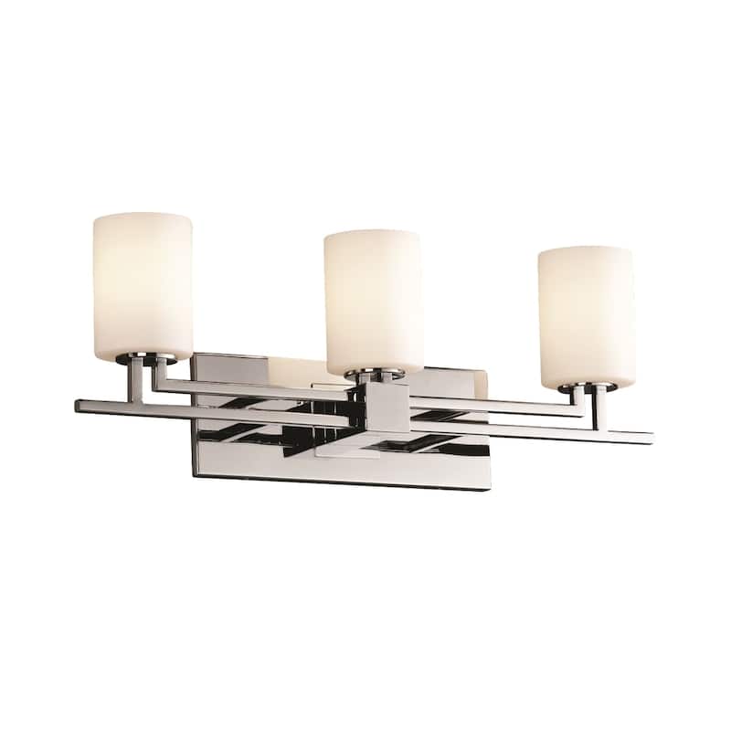 Justice Design Fusion Aero 3-light Polished Chrome Bath Bar, Opal Cylinder - Flat Rim Shade