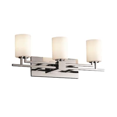 Justice Design Fusion Aero 3-light Polished Chrome Bath Bar, Opal Cylinder - Flat Rim Shade
