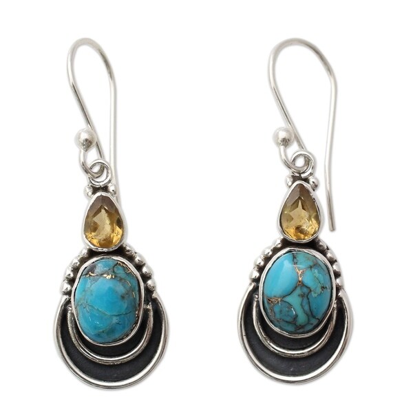 Sterling Silver Eternal Allure Citrine Turquoise Earrings - Blue