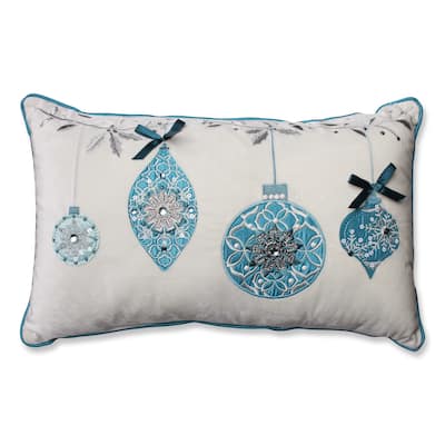 Pillow Perfect Blue Ornaments White Velvet Rectangular Throw Pillow