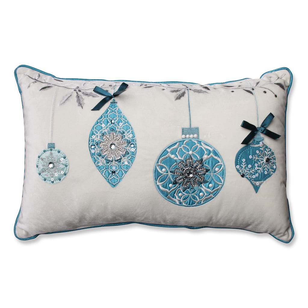 Pillow Perfect Blue Ornaments White Velvet Rectangular Throw Pillow
