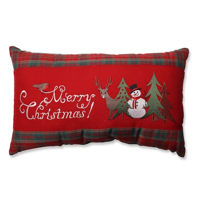 Pillow Perfect Merry Christmas Plaid Rectangular Throw Pillow