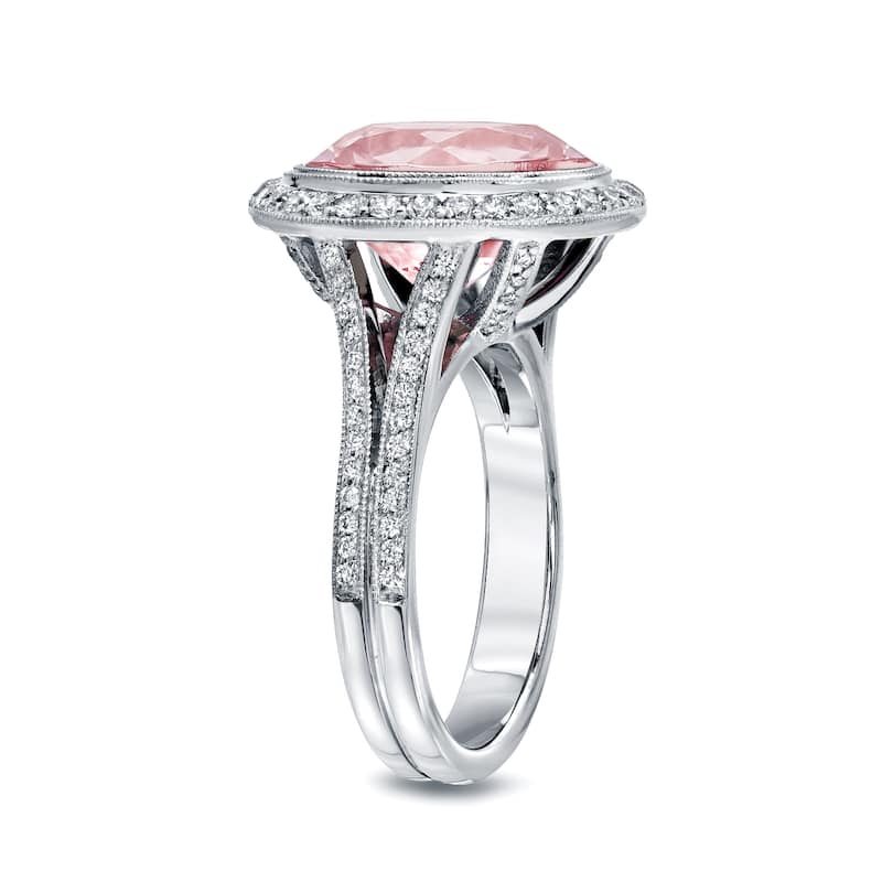 Auriya 14k White Gold Vintage 5ct Pink Morganite and 3/4ct TDW Round Diamond Halo Engagement Ring