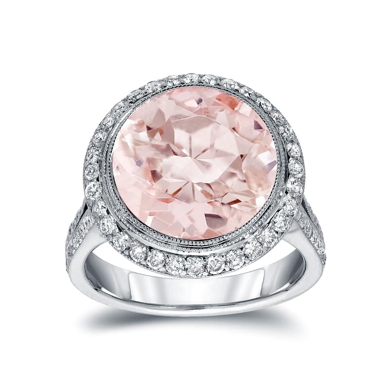 Auriya 14k White Gold Vintage 5ct Pink Morganite and 3/4ct TDW Round Diamond Halo Engagement Ring