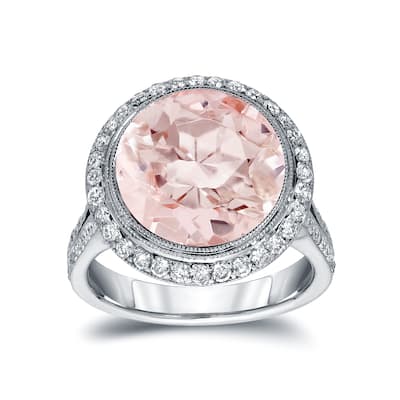 Auriya 14k White Gold Vintage 5ct Pink Morganite and 3/4ct TDW Round Diamond Halo Engagement Ring