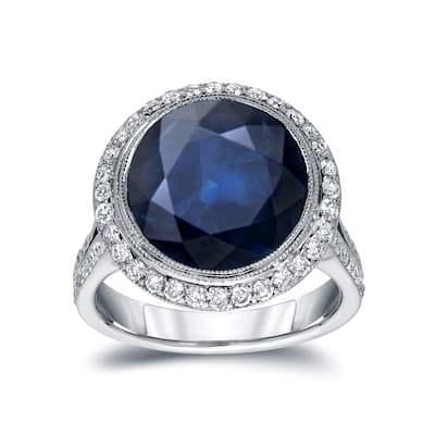 Auriya 5 Carat Blue Sapphire and 3/4ctw Halo Diamond Engagement Ring 14k Gold