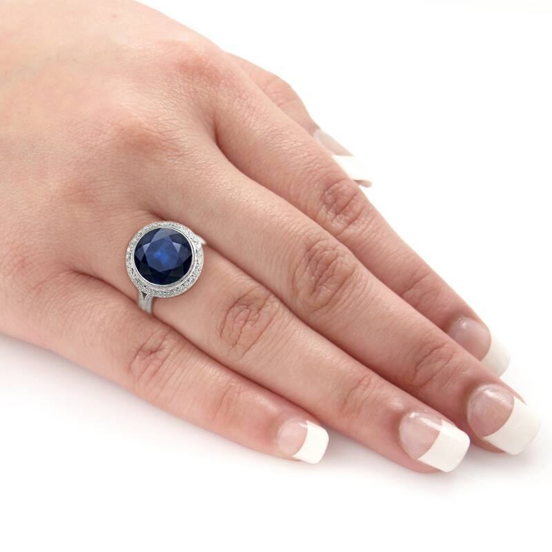Auriya 5 Carat Blue Sapphire and 3/4ctw Halo Diamond Engagement Ring 14k Gold