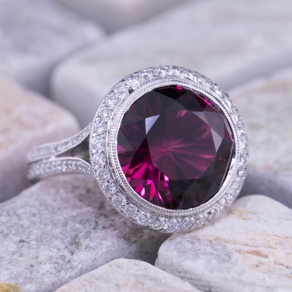 Auriya 5 carat TW Rubellite Gemstone and 3/4ctw Halo Diamond Ring 14KT White Gold
