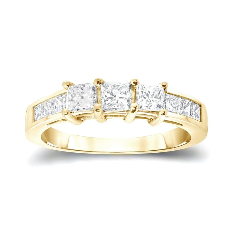 Auriya 14k Gold 1ctw Princess-cut 3-Stone Diamond Engagement Ring (H-I, SI1-SI2)