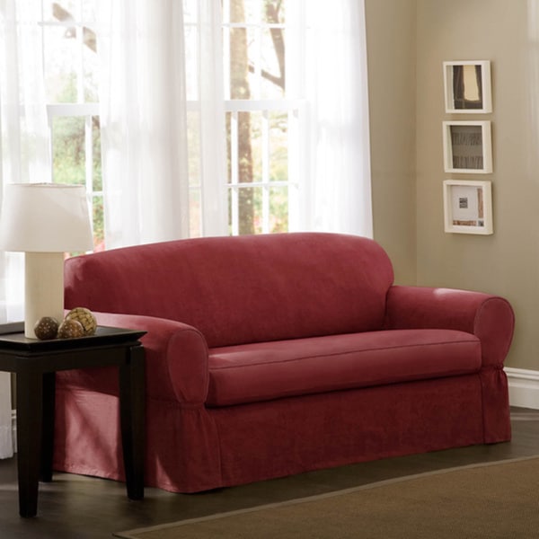 Maytex Piped Suede 2-piece Sofa Slipcover in Red (As Is Item ...