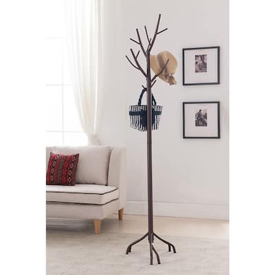 Metal Hall Tree Freestanding Coat & Hat Rack with Branches, Bronze