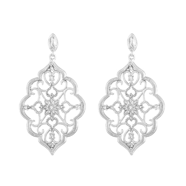 Kabella Sterling Silver Cubic Zirconia Lace Design Chandelier Kabella Sterling Silver Cubic Zirconia Lace Design Chandelier Earrings