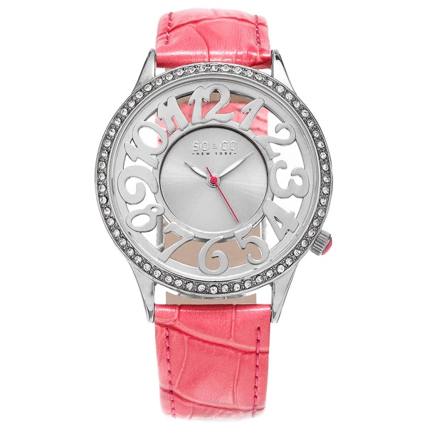 Shop SO&CO New York Women's Quartz Austrian Crystal Leather Strap Watch ...