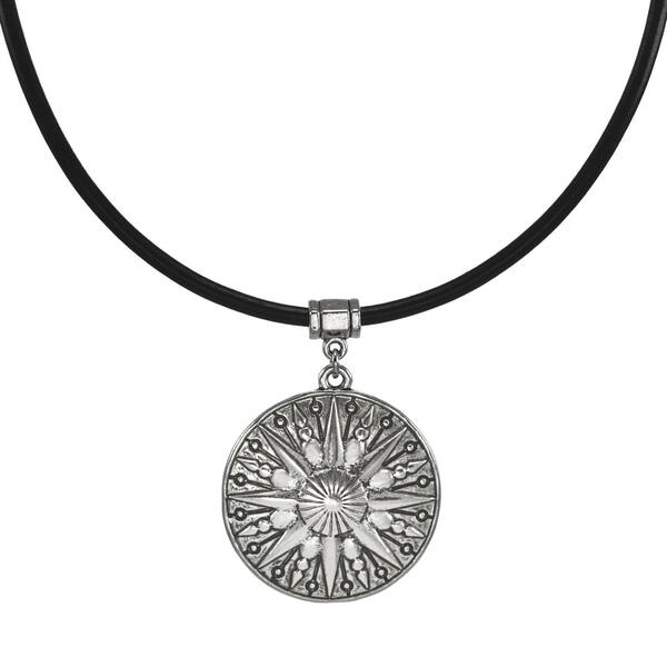 slide 1 of 4, Handmade Jewelry by Dawn Unisex Pewter Sun Leather Cord Necklace (USA) - Black