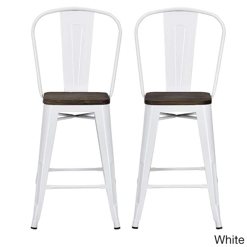 Avenue Greene Lyssa 24" Metal Counter Stool with Wood Seat , Set of 2