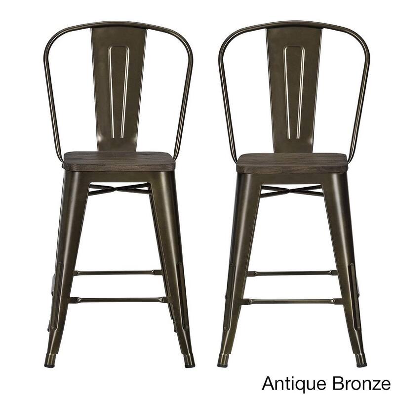 Avenue Greene Lyssa 24" Metal Counter Stool with Wood Seat , Set of 2