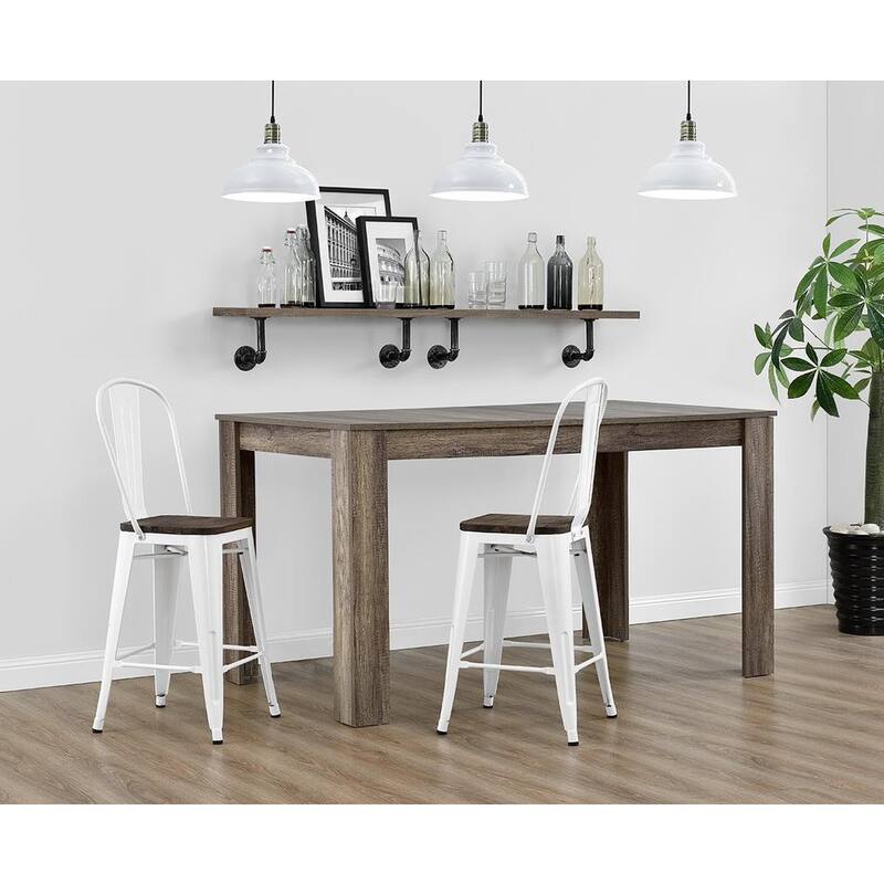 Avenue Greene Lyssa 24" Metal Counter Stool with Wood Seat , Set of 2