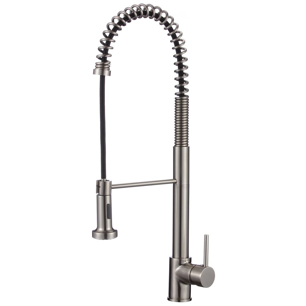 Lead-free 24.2-inch High Arch Single-handle Pull-down Sprayer Kitchen Faucet with Soap Dispenser in Brushed Nickel