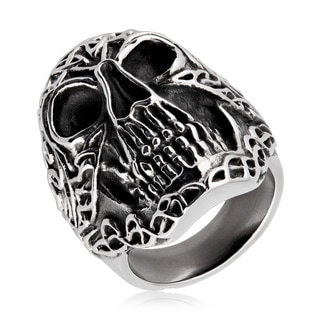 Stainless Steel Men's Vintage Skull Biker Ring - 15521340 - Overstock ...