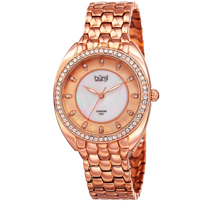 Burgi Women's Quartz Diamond Crystal Bracelet Watch - Rose-Tone