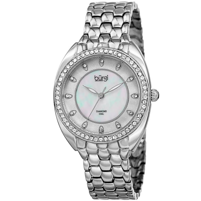 Burgi Women's Quartz Diamond Crystal Silver-Tone Bracelet Watch - silver