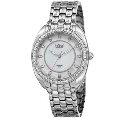Burgi Women's Quartz Diamond Crystal Silver-Tone Bracelet Watch - silver