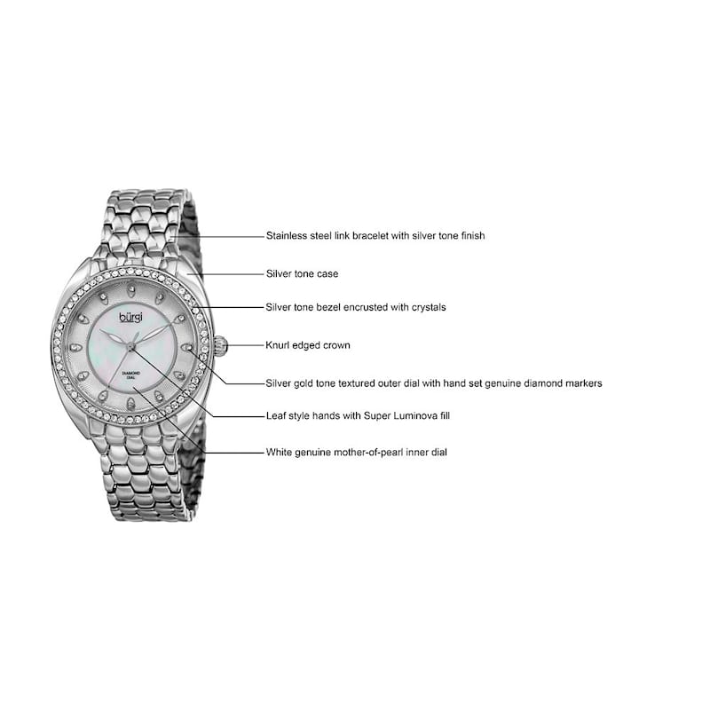 Burgi Women's Quartz Diamond Crystal Silver-Tone Bracelet Watch - silver