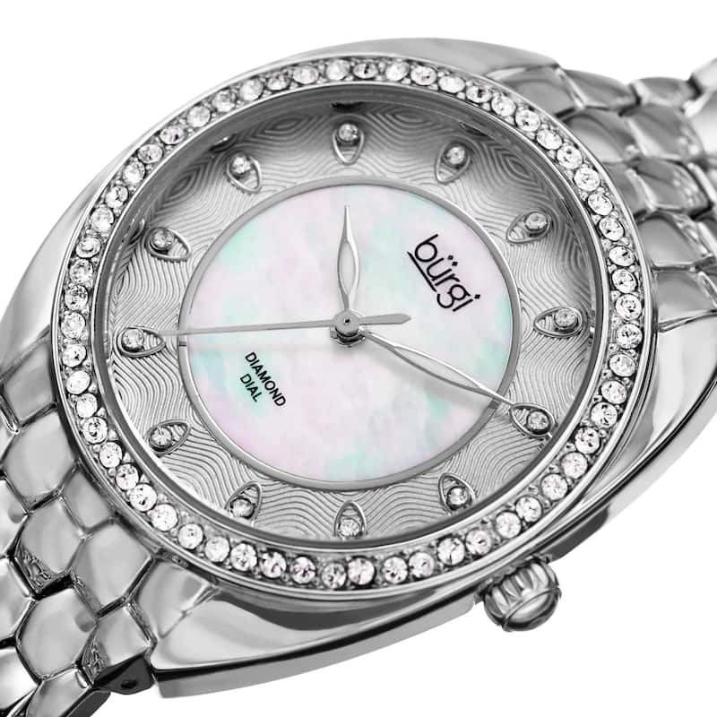 Burgi Women's Quartz Diamond Crystal Silver-Tone Bracelet Watch - silver