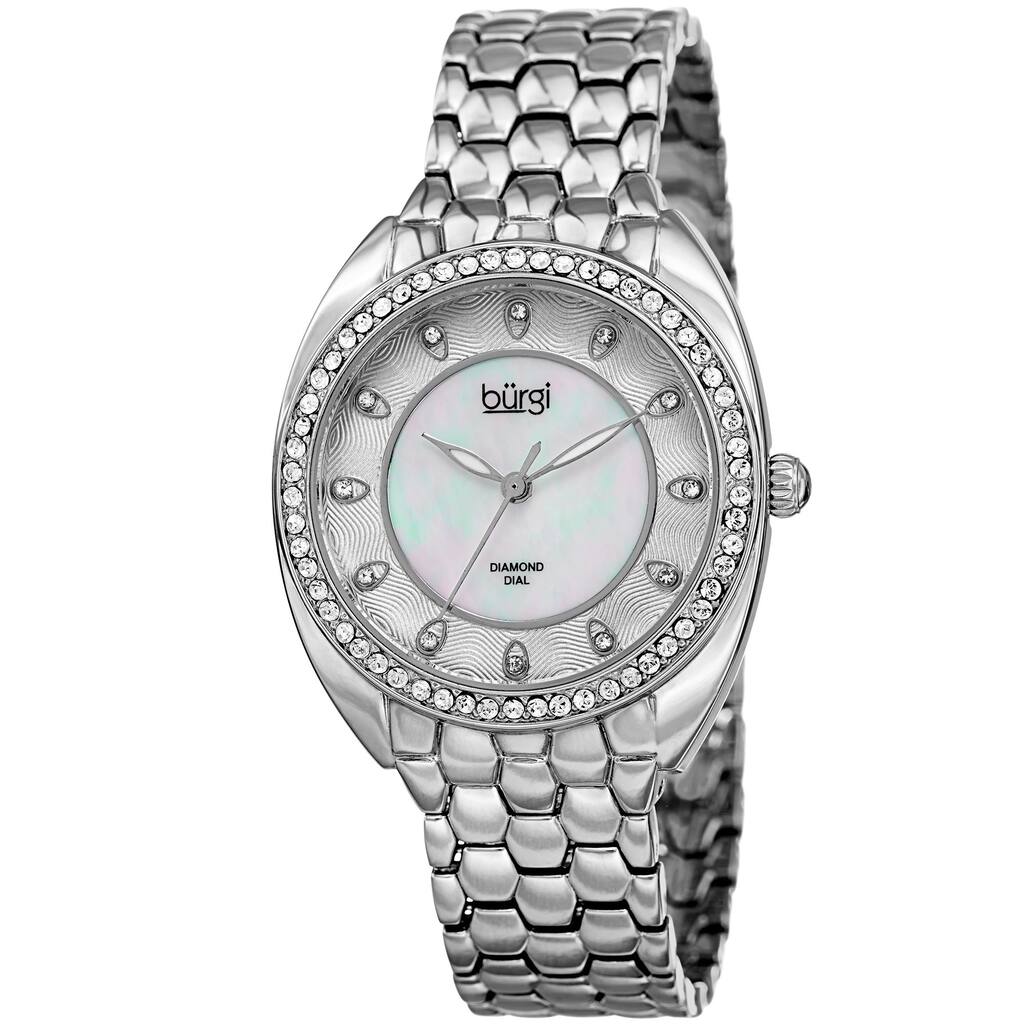 Burgi Women's Quartz Diamond Crystal Silver-Tone Bracelet Watch - silver