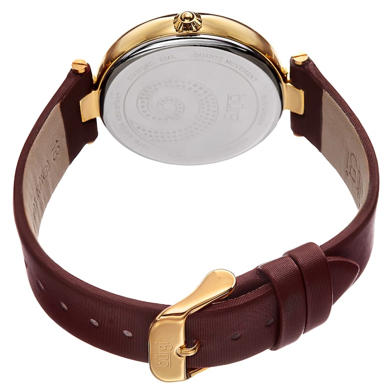 Burgi Women's Quartz Diamond Crystal Leather Gold-Tone Strap Watch - brown