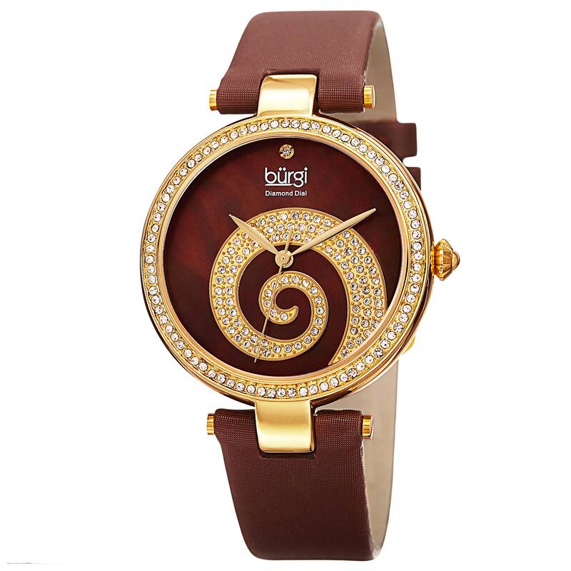 Burgi Women's Quartz Diamond Crystal Leather Gold-Tone Strap Watch - brown