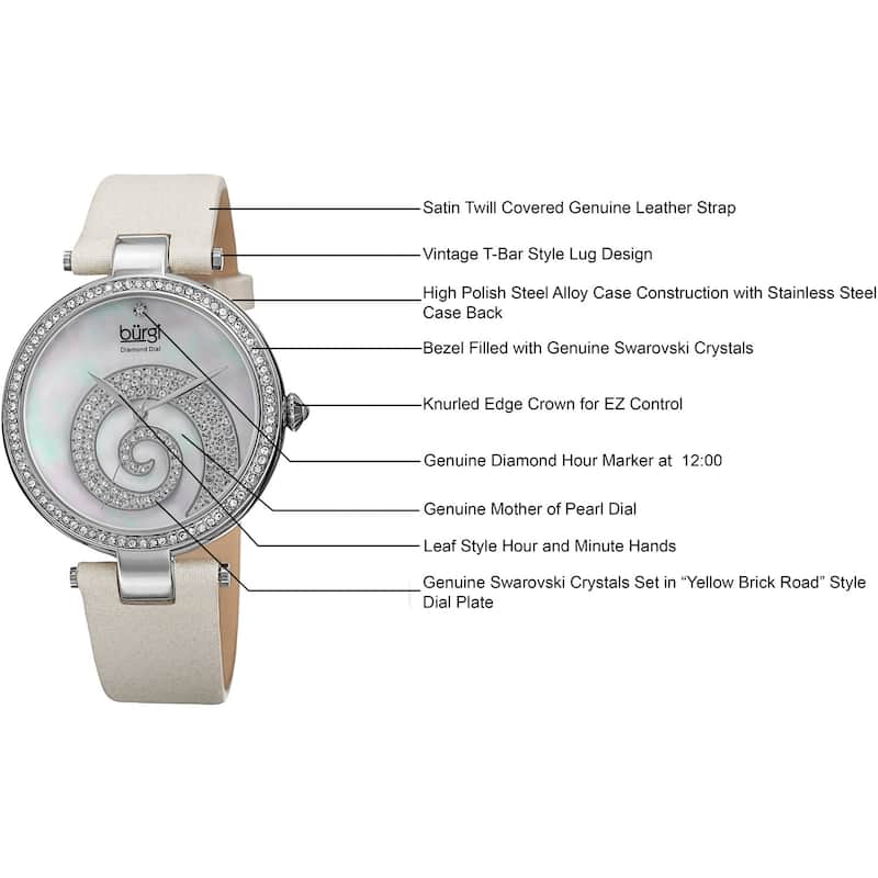 Burgi Women's Quartz Diamond Crystal Leather White Strap Watch