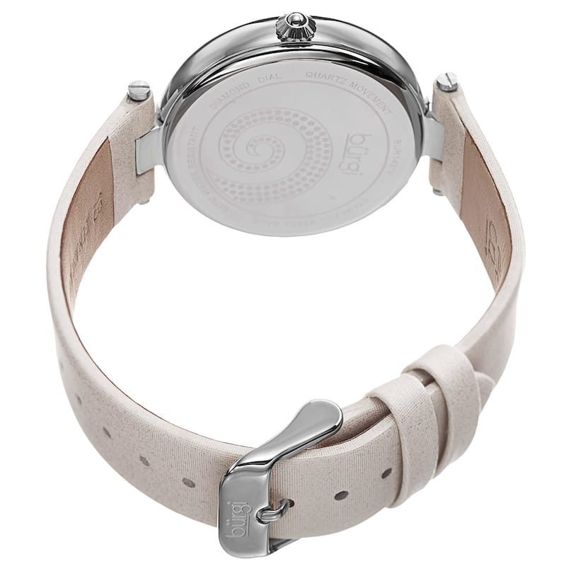 Burgi Women's Quartz Diamond Crystal Leather White Strap Watch