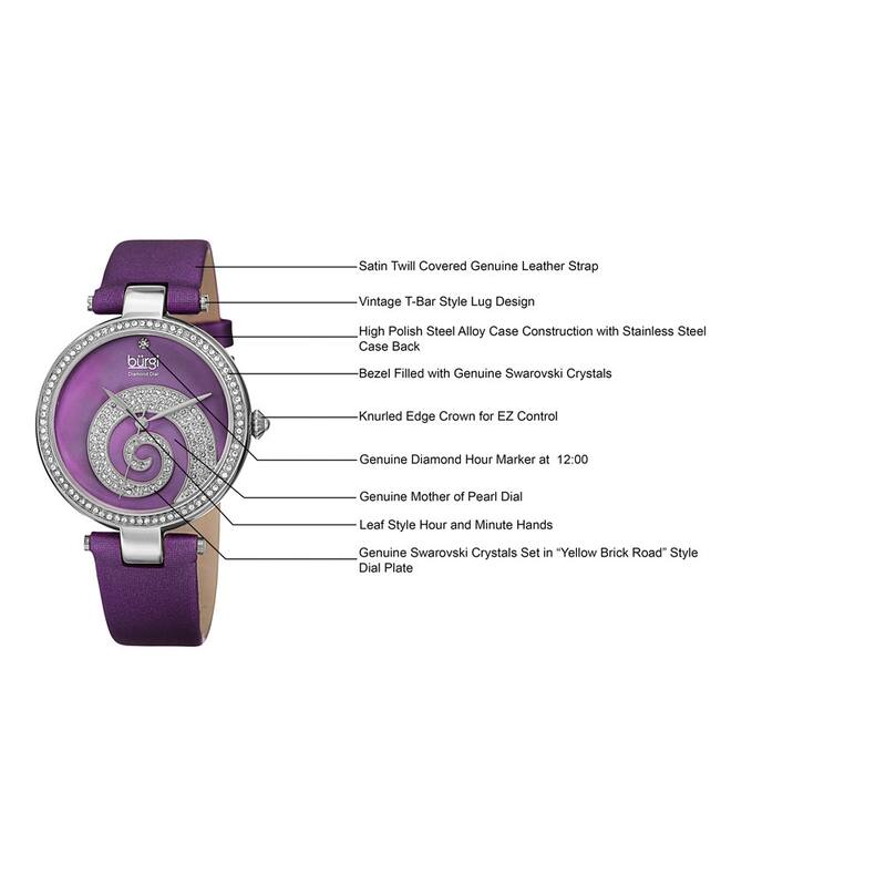 Burgi Women's Quartz Diamond Crystal Leather Purple Strap Watch