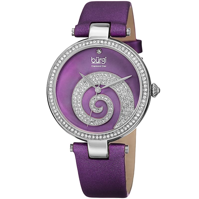 Burgi Women's Quartz Diamond Crystal Leather Purple Strap Watch