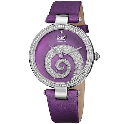 Burgi Women's Quartz Diamond Crystal Leather Purple Strap Watch