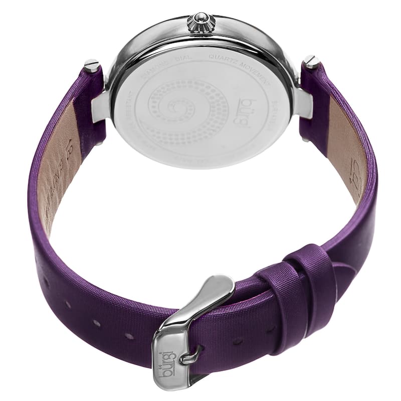 Burgi Women's Quartz Diamond Crystal Leather Purple Strap Watch