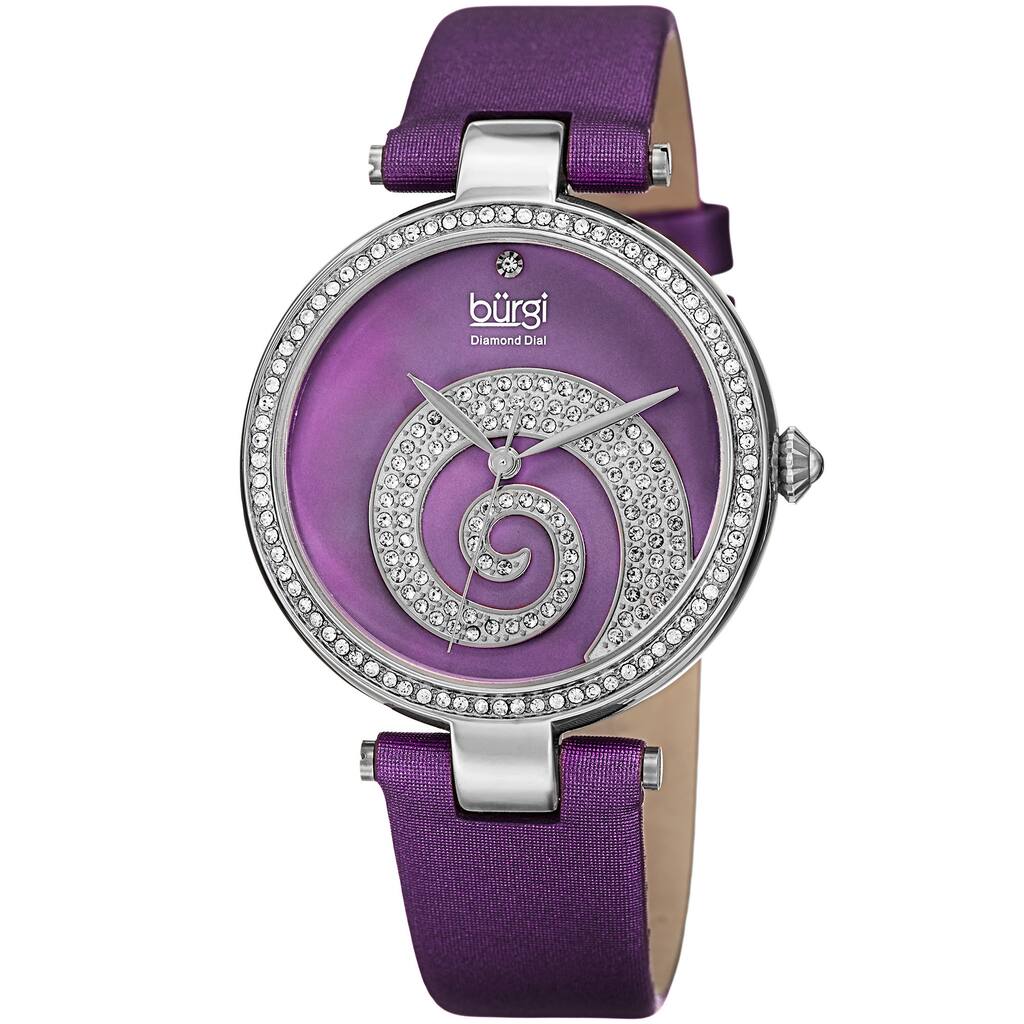 Burgi Women's Quartz Diamond Crystal Leather Purple Strap Watch