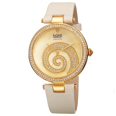 Burgi Women's Quartz Diamond Crystal Leather Strap Watch