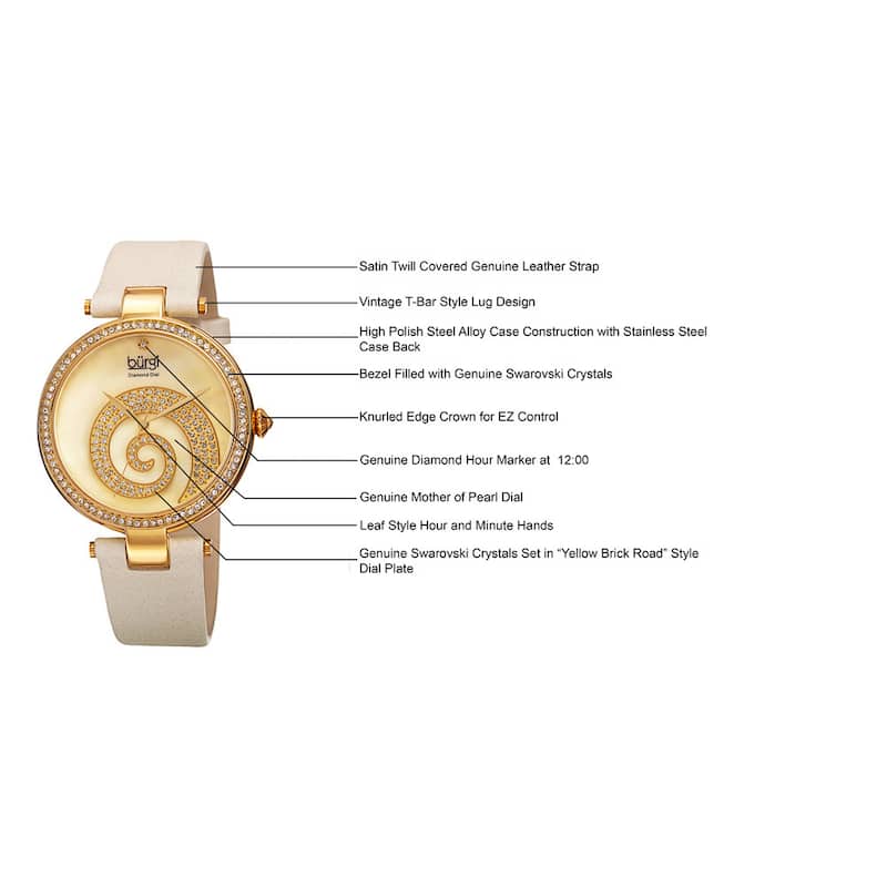 Burgi Women's Quartz Diamond Crystal Leather Strap Watch