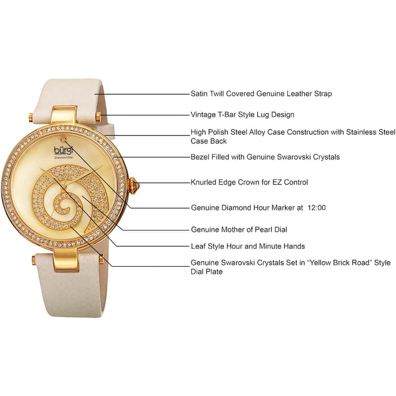 Burgi Women's Quartz Diamond Crystal Leather Strap Watch