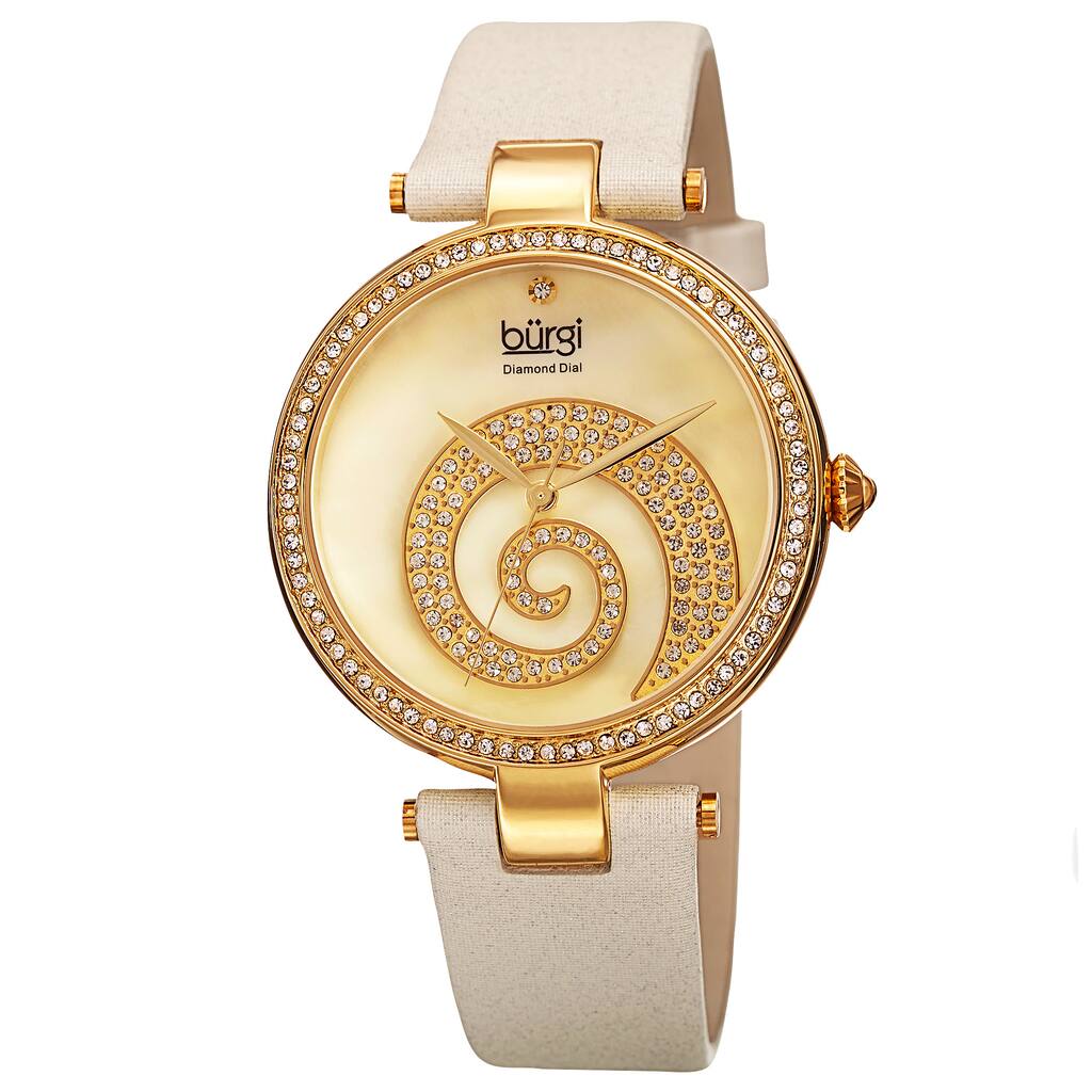 Burgi Women's Quartz Diamond Crystal Leather Strap Watch