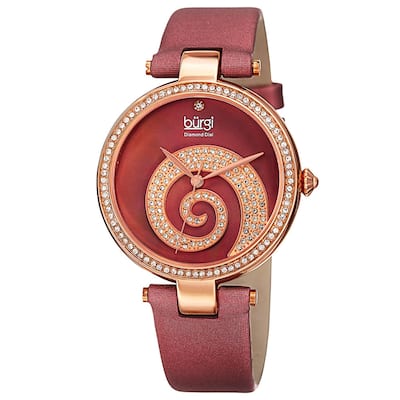 Burgi Women's Quartz Diamond Crystal Leather Strap Watch - Red