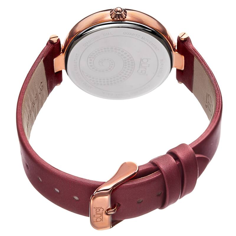 Burgi Women's Quartz Diamond Crystal Leather Strap Watch - Red