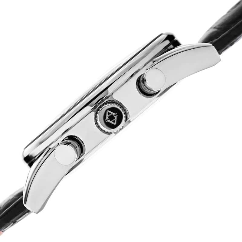 Akribos XXIV Men's Swiss Quartz Multifunction Dual Time Leather Silver-Tone Strap Watch - silver