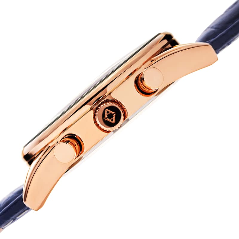 Akribos XXIV Men's Swiss Quartz Multifunction Dual Time Leather Rose-Tone Strap Watch - Blue