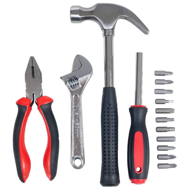 15-Piece Tool Set - Household Tool Kit with Hammer, Multi-Bit Screwdriver Set, Pliers, Wrench- Tools and Equipment by Stalwart