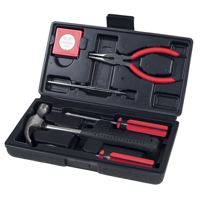 6-Piece Tool Set - Household Tool Kit with Hammer, Screwdriver Set, Pliers, Tweezers, and Tape Measure by Stalwart (Red)